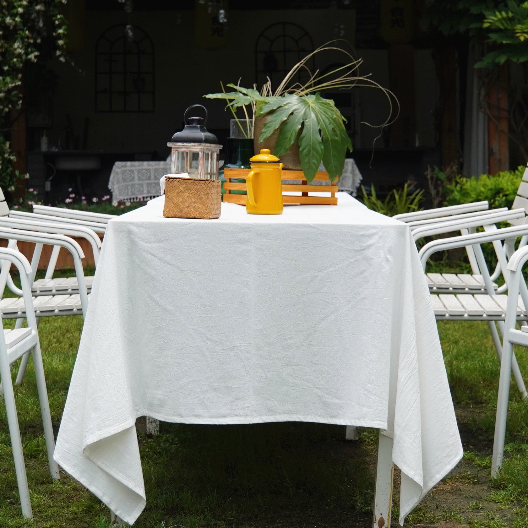 Bulk Pure Cotton Rectangular Tablecloth White Outdoor Patio Table Cover for Parties Events and Hotel Settings Wholesale