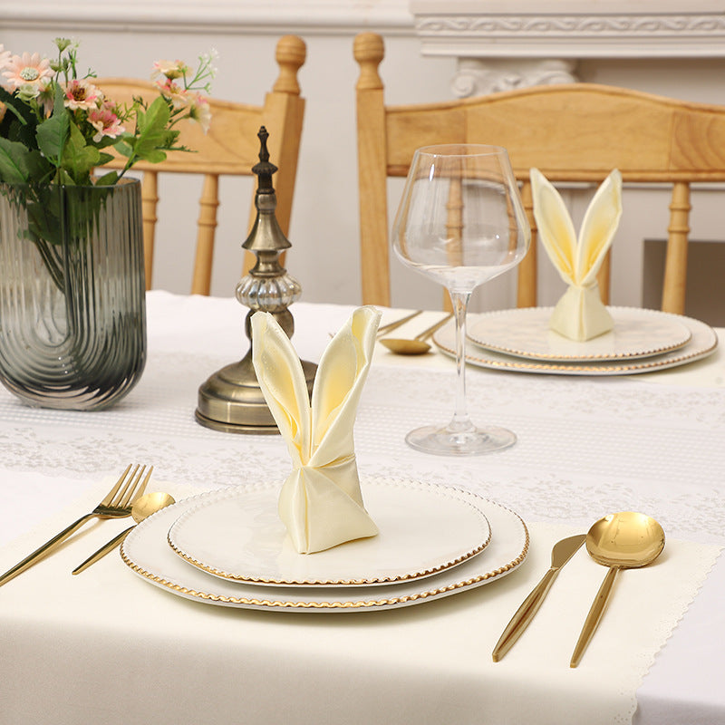 Bulk 2 pcs Satin Hollow Lace Napkins Restaurant Wedding Party Dinner Decoration Wholesale