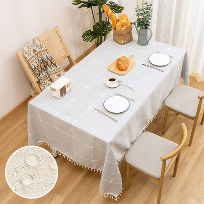 Bulk 2pcs Waterproof Polyester Tablecloth with Tassels Easy Clean Ideal for Kitchen and Dining Room Decor Wholesale