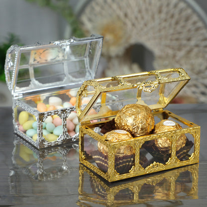 Bulk 12 Pack Clear Treasure Chest 3.5X2.5X2.4 Inch Plastic Favor Boxes for Wedding Party Wholesale