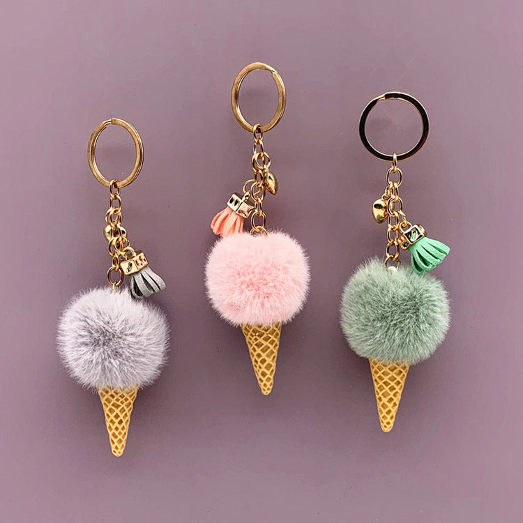 Wedding Favors Ice Cream Keychains - 2 Pack Cute Plush Bag Charms & Car Key Rings