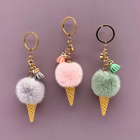 Wedding Favors Ice Cream Keychains - 2 Pack Cute Plush Bag Charms & Car Key Rings