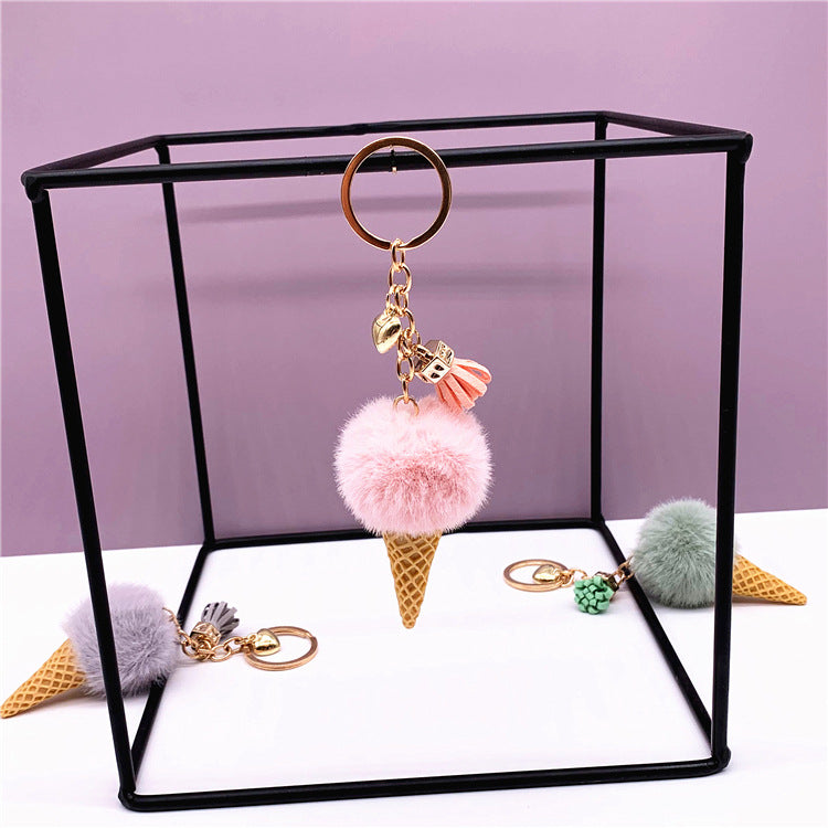 Wedding Favors Ice Cream Keychains - 2 Pack Cute Plush Bag Charms & Car Key Rings