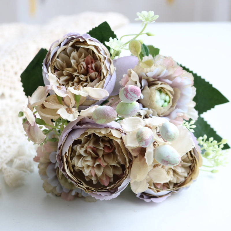 12 Inch Artificial Silk Peony Bush Bouquet, 1 Stem, Wedding Centerpiece Flowers