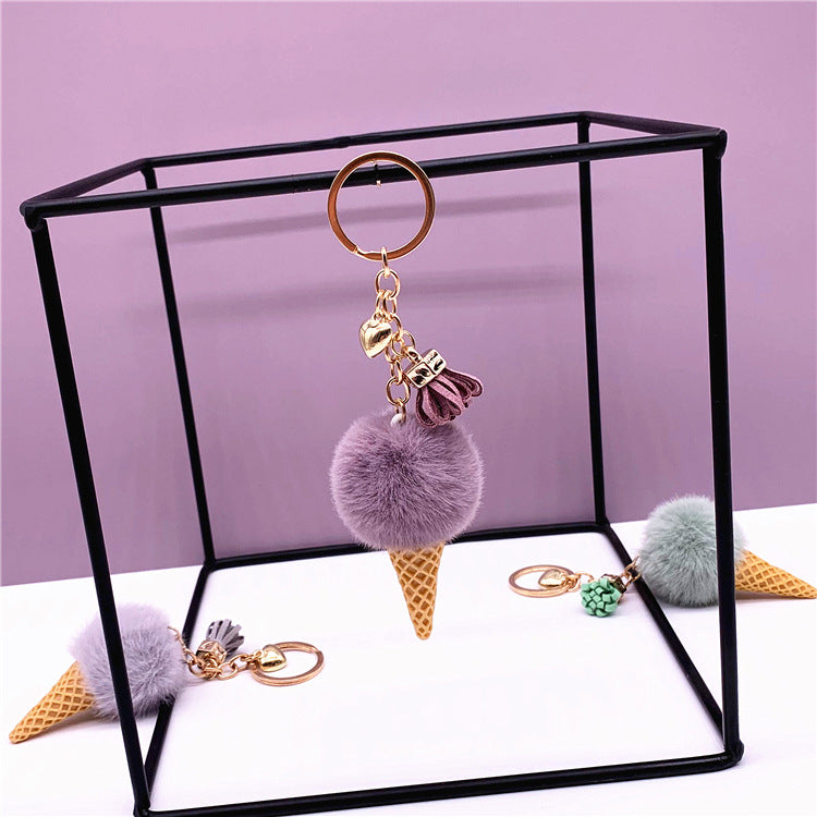 Wedding Favors Ice Cream Keychains - 2 Pack Cute Plush Bag Charms & Car Key Rings
