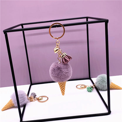 Wedding Favors Ice Cream Keychains - 2 Pack Cute Plush Bag Charms & Car Key Rings