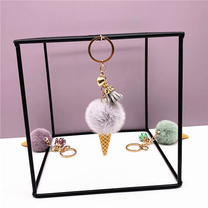 Wedding Favors Ice Cream Keychains - 2 Pack Cute Plush Bag Charms & Car Key Rings