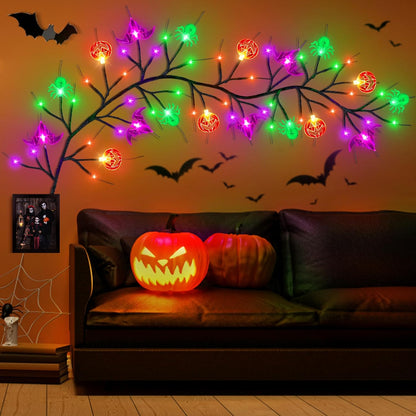 Bulk 6FT Halloween Willow Vine with 54 LED Lights Pumpkin Bat Spider Garland 8 Modes Battery Powered Indoor/Outdoor Decor Wholesale