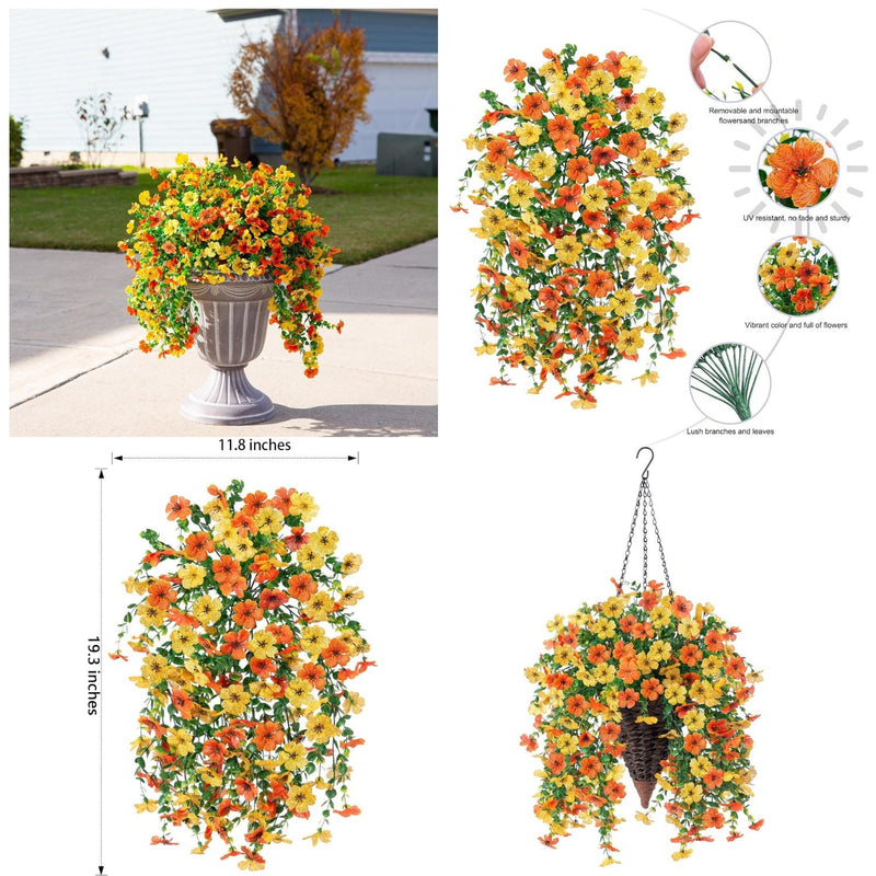 2 Pcs Artificial Hanging Flowers UV Fade Resistant Outdoor Decor for Porch Patio Balcony