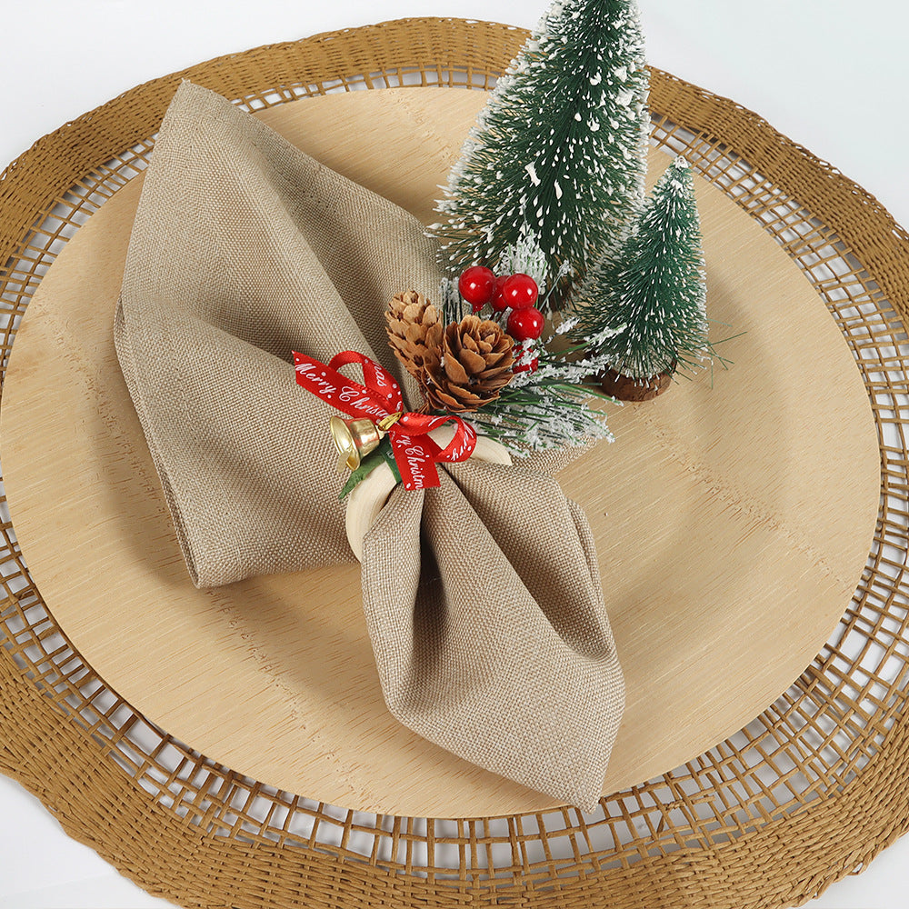 24 - Pack Christmas Wooden Napkin Rings with Pine Cones, Red Berries, Bows & Bells