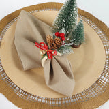 24 - Pack Christmas Wooden Napkin Rings with Pine Cones, Red Berries, Bows & Bells