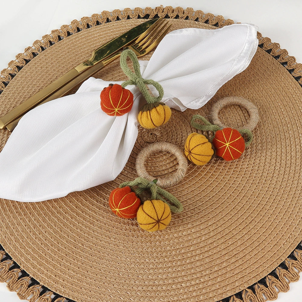 24 - Pack Halloween Hand - woven Fabric Pumpkin Napkin Rings