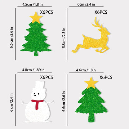 24PCS Christmas Cake Toppers - Glittery Reindeer, Tree, Stocking & Santa Hat Picks for Holiday Baking & Party Decor