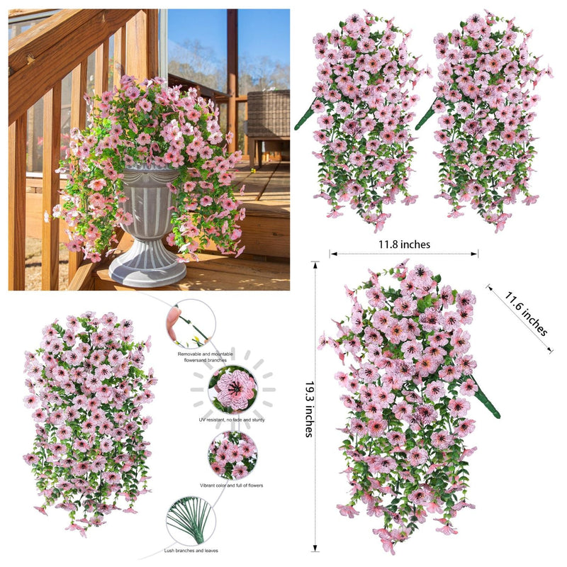 2 Pcs Artificial Hanging Flowers UV Fade Resistant Outdoor Decor for Porch Patio Balcony