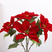 5 Sizes Bulk Artificial Velvet Poinsettia Stems Bushes Silk Christmas Flowers