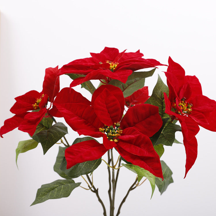 5 Sizes Bulk Artificial Velvet Poinsettia Stems Bushes Silk Christmas Flowers