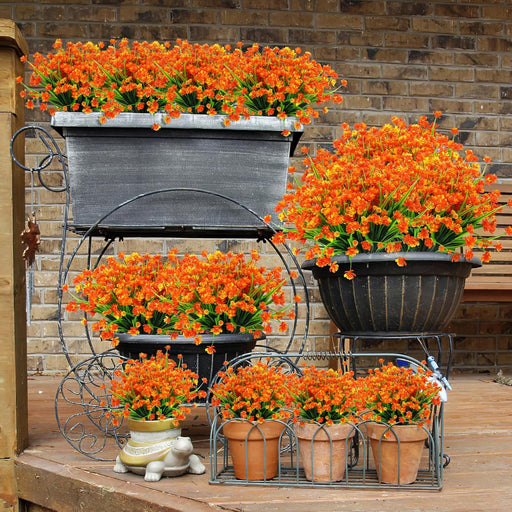 8 Bundles Artificial UV Resistant Plastic Flowers for Outdoors Garden Wedding Farmhouse Decor