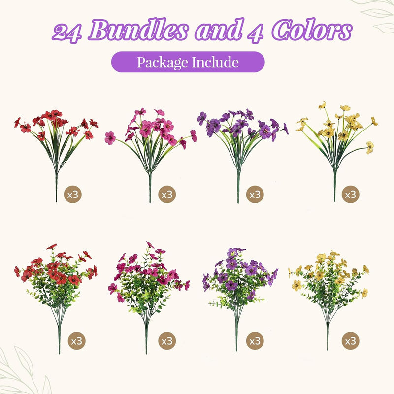 Artificial Eucalyptus Violets Faux Flowers UV Resistant for Outdoors, Bulk Quantity