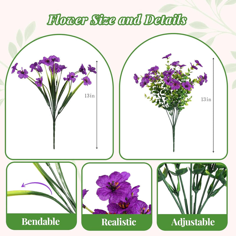 Artificial Eucalyptus Violets Faux Flowers UV Resistant for Outdoors, Bulk Quantity