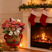 24 Inch Silk Poinsettia Berries Arrangement with Rattan Standing Deer Planter Christmas Decor Bulk