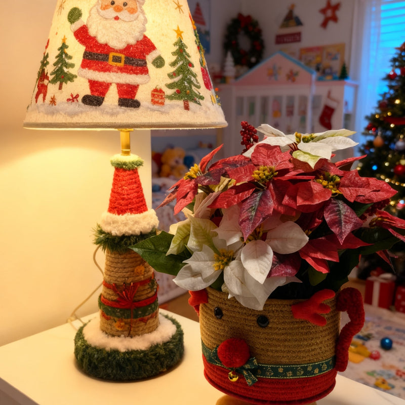 24 Inch Silk Poinsettia Berries Arrangement with Rattan Standing Deer Planter Christmas Decor Bulk