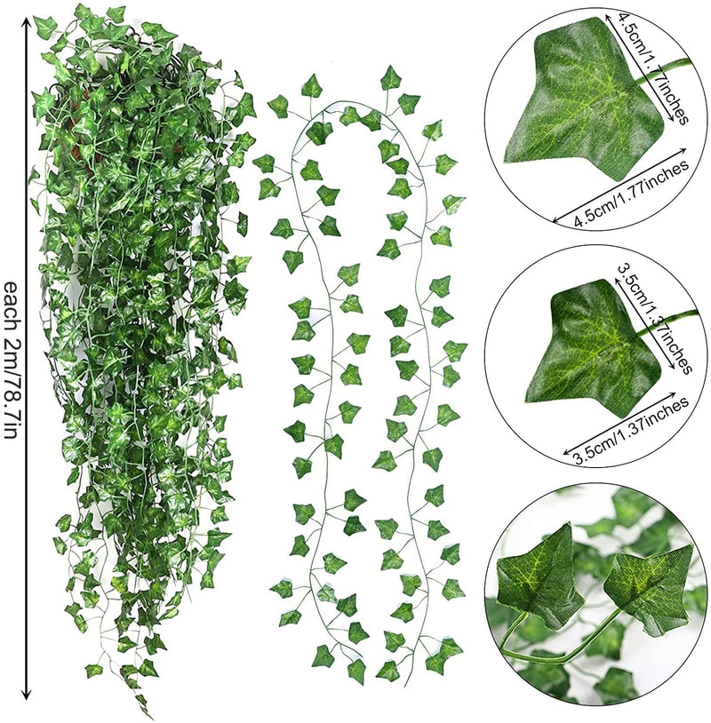 24 Pack Artificial Ivy Vines with LED String Lights, Greenery Garland Leaves, 6ft Hanging Wall Decor for Room Garden Office Wedding