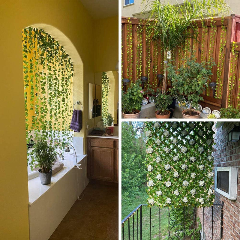 24 Pack Artificial Ivy Vines with LED String Lights, Greenery Garland Leaves, 6ft Hanging Wall Decor for Room Garden Office Wedding