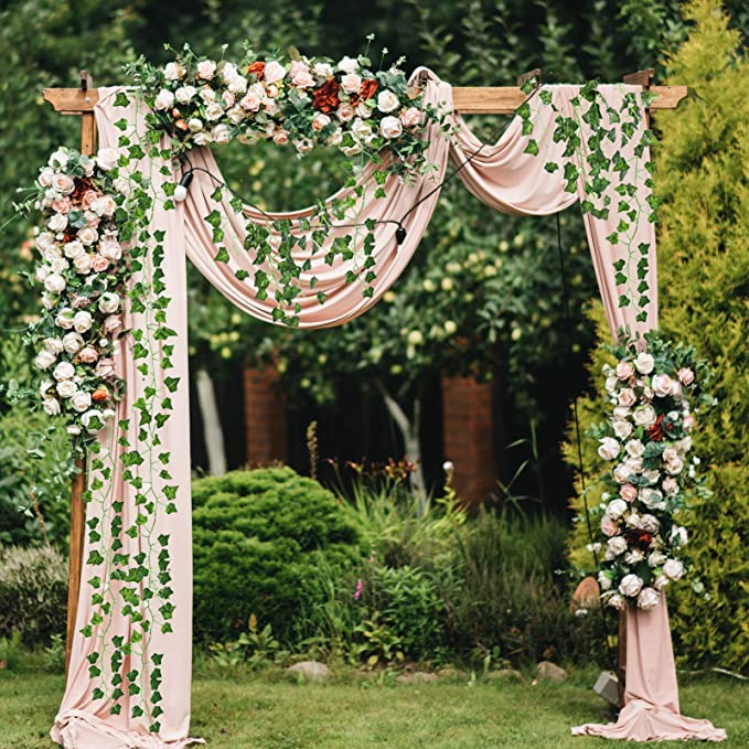 24 Pack Artificial Ivy Vines with LED String Lights, Greenery Garland Leaves, 6ft Hanging Wall Decor for Room Garden Office Wedding