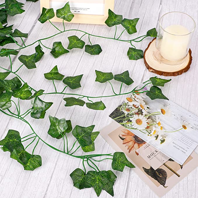 24 Pack Artificial Ivy Vines with LED String Lights, Greenery Garland Leaves, 6ft Hanging Wall Decor for Room Garden Office Wedding