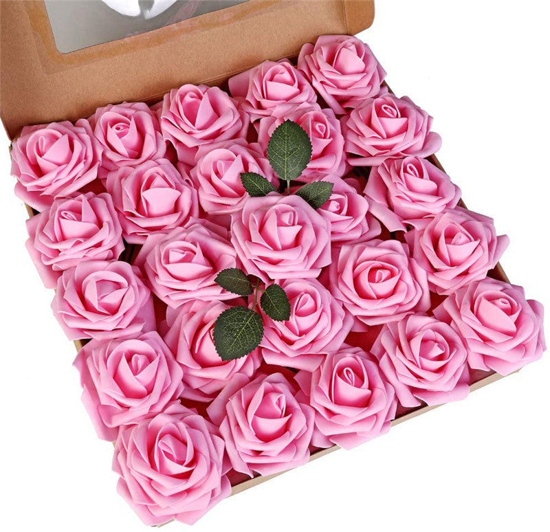 25 Pcs Artificial Foam Roses with Stems White 12 Inch Realistic DIY Wedding Bouquet Centerpieces