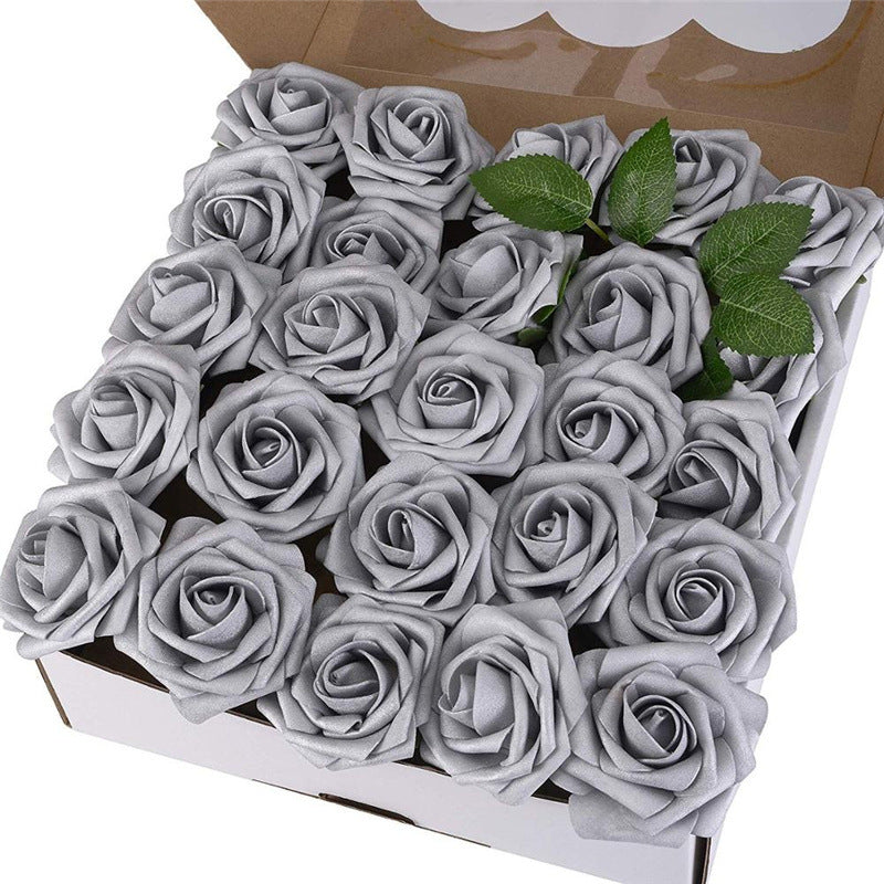 25 Pcs Artificial Foam Roses with Stems White 12 Inch Realistic DIY Wedding Bouquet Centerpieces