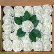 25 Pcs Artificial Foam Roses with Stems White 12 Inch Realistic DIY Wedding Bouquet Centerpieces