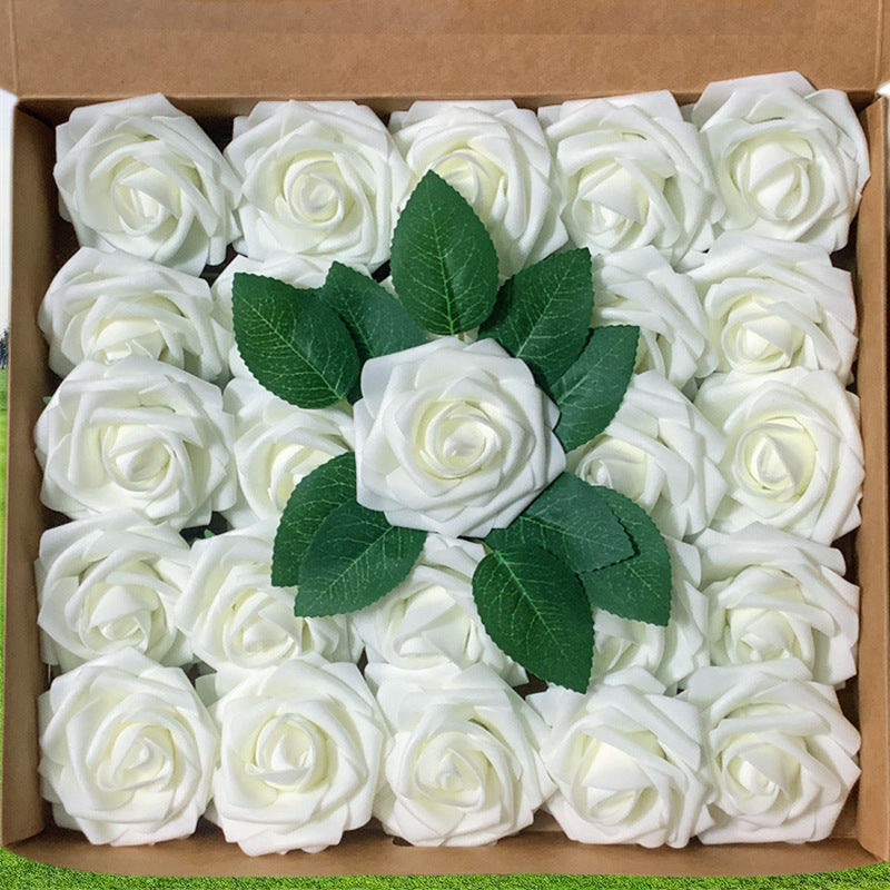 25 Pcs Artificial Foam Roses with Stems White 12 Inch Realistic DIY Wedding Bouquet Centerpieces