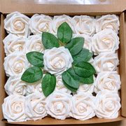 25 Pcs Artificial Foam Roses with Stems White 12 Inch Realistic DIY Wedding Bouquet Centerpieces