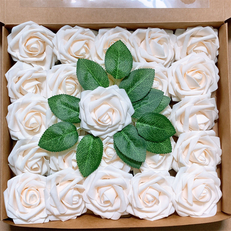 25 Pcs Artificial Foam Roses with Stems White 12 Inch Realistic DIY Wedding Bouquet Centerpieces