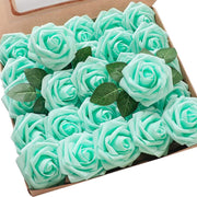 25 Pcs Artificial Foam Roses with Stems White 12 Inch Realistic DIY Wedding Bouquet Centerpieces