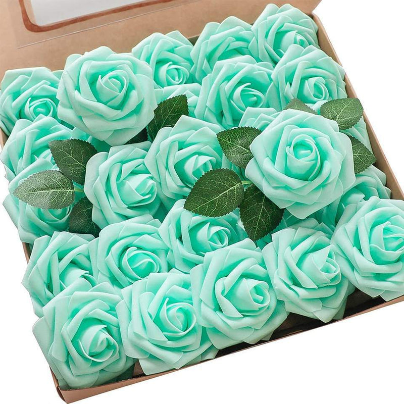 25 Pcs Artificial Foam Roses with Stems White 12 Inch Realistic DIY Wedding Bouquet Centerpieces