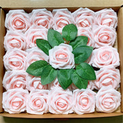 25 Pcs Artificial Foam Roses with Stems White 12 Inch Realistic DIY Wedding Bouquet Centerpieces