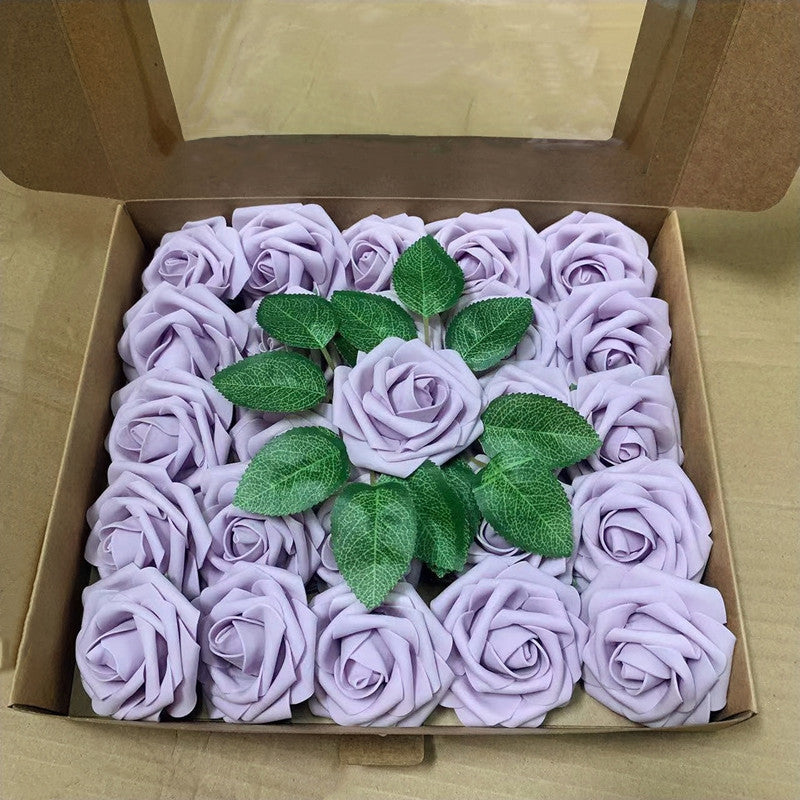 25 Pcs Artificial Foam Roses with Stems White 12 Inch Realistic DIY Wedding Bouquet Centerpieces