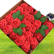 25 Pcs Artificial Foam Roses with Stems White 12 Inch Realistic DIY Wedding Bouquet Centerpieces