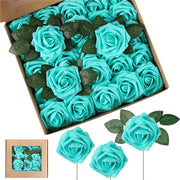 25 Pcs Artificial Foam Roses with Stems White 12 Inch Realistic DIY Wedding Bouquet Centerpieces