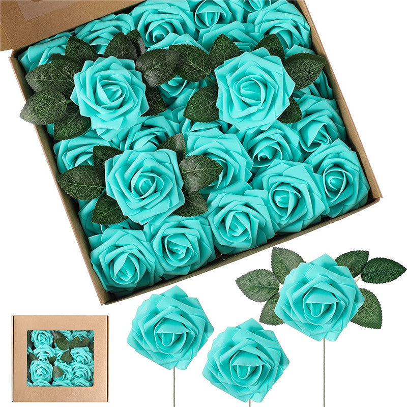 25 Pcs Artificial Foam Roses with Stems White 12 Inch Realistic DIY Wedding Bouquet Centerpieces