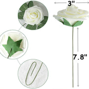 25 Pcs Artificial Foam Roses with Stems White 12 Inch Realistic DIY Wedding Bouquet Centerpieces