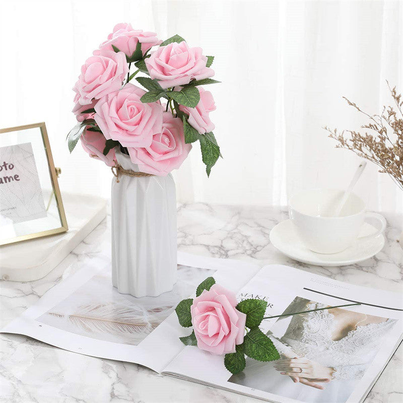 25 Pcs Artificial Foam Roses with Stems White 12 Inch Realistic DIY Wedding Bouquet Centerpieces