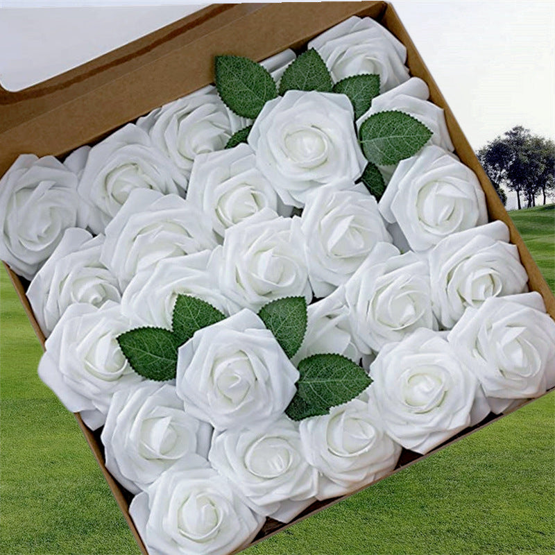 25 Pcs Artificial Foam Roses with Stems White 12 Inch Realistic DIY Wedding Bouquet Centerpieces