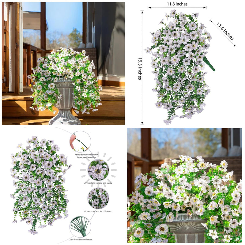 2 Pcs Artificial Hanging Flowers UV Fade Resistant Outdoor Decor for Porch Patio Balcony