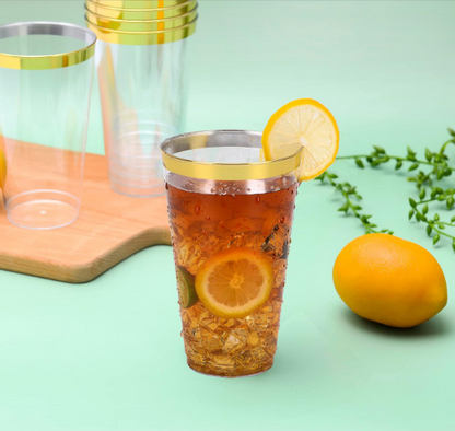 Bulk 25 Pcs Clear Gold Rim Plastic Wine Glasses Banquet Party Wholesale