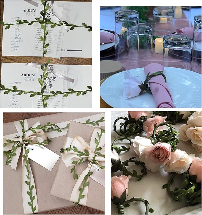 265 Ft Olive Green Artificial Leaf Ribbon for DIY Craft Wedding Party Decorations