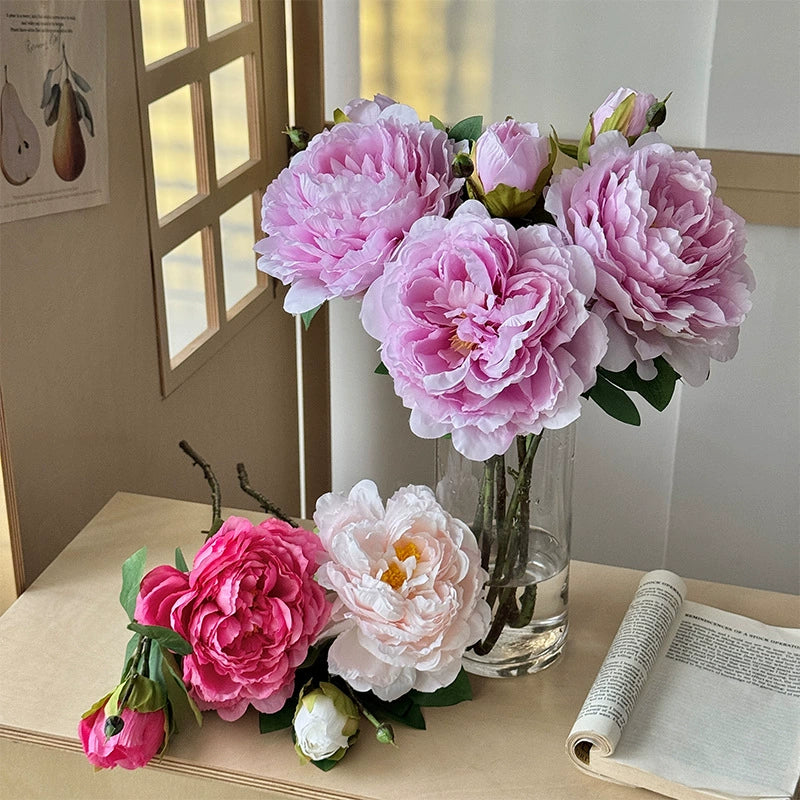 26" Artificial Peony Flower Stem, Faux Peony for Living Room Decor, Table Centerpiece & Home Accent