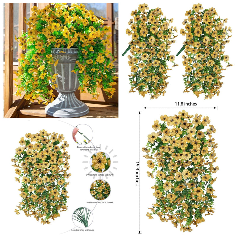 2 Pcs Artificial Hanging Flowers UV Fade Resistant Outdoor Decor for Porch Patio Balcony